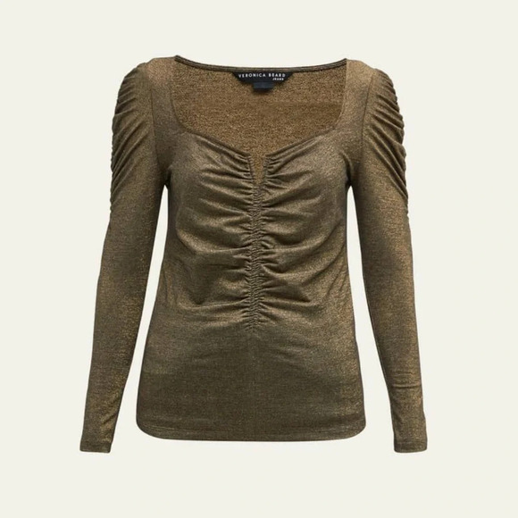 VERONICA BEARD Priyanka Ruched Long Sleeve Metallic Top Size M - Picture 1 of 9